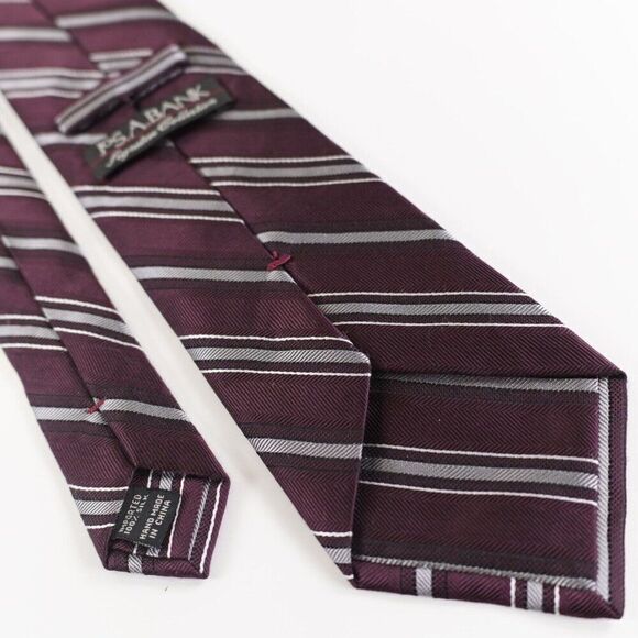 Jos A Bank Signature‎ Collection Burgundy Striped Woven Silk Tie - Picture 3 of 6